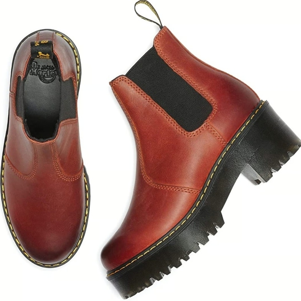 **ISO** Doc Martens Rometty Wyoming Leather Platform Chelsea Boot in Brick